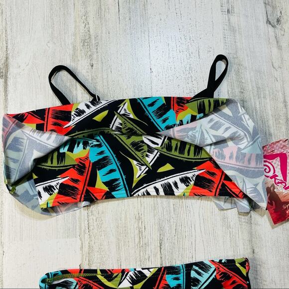Kanu Surf Girls Maya Swimsuit Bikini SZ 7 Adjustable Spaghetti Straps Leaf Print - Picture 2 of 6